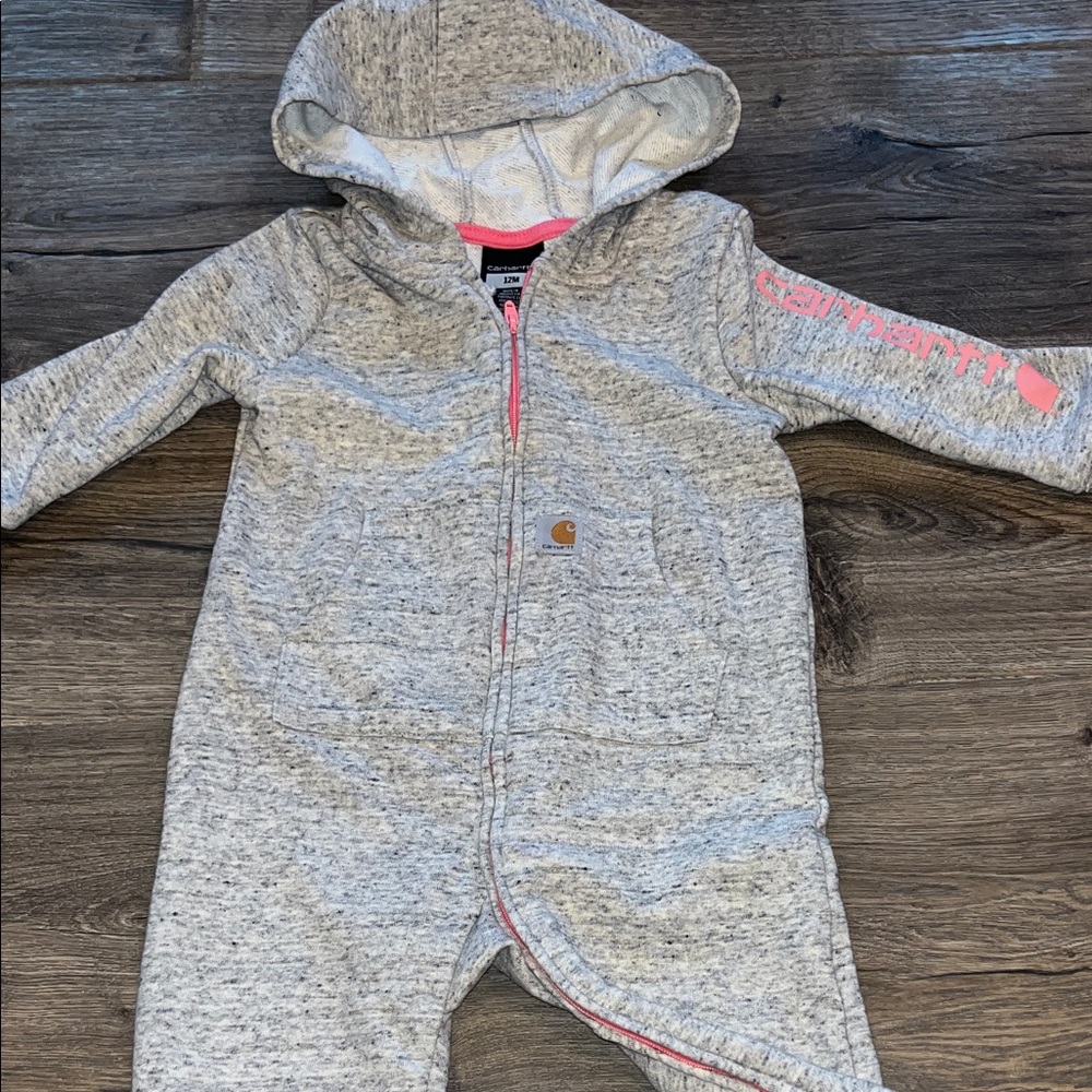 Carhartt Heather Gray baby Hooded coveralls size 12mo